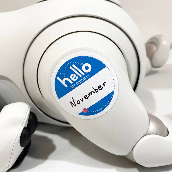 "Hello my name is" Aibo Meetup Sticker (Blue)